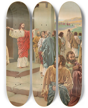 Triptych art skateboard deck of Harris Jones Co The Twelve Sent Forth by Harris Jones Co (1868)