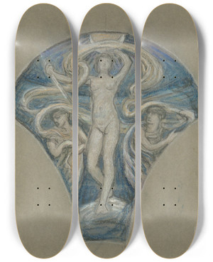 Triptych art skateboard deck of Elihu Vedder Study Forluna_1 by Elihu Vedder (1836-1923)