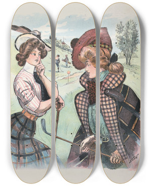 Triptych art skateboard deck of Samuel Ehrhart Far From It by Samuel Ehrhart (1862-1937)