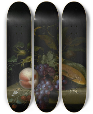 Triptych art skateboard deck of Pieter Gallis Still Life With Fruit by Pieter Gallis (1633-1697)