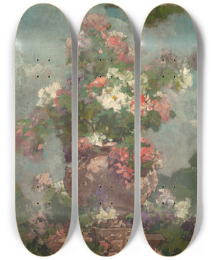 Triptych art skateboard deck of Georges Jeannin Fleurs by Georges Jeannin (1841-1925)