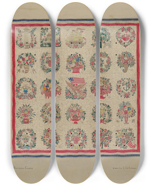 Triptych art skateboard deck of Isabelle De Strange Friendship Quilt by Isabelle De Strange