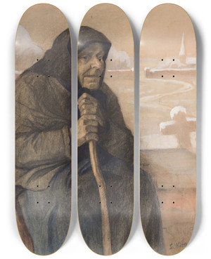 Triptych art skateboard deck of Lilly Walther Vananaine Kepiga by Lilly Walther (1866-1946)