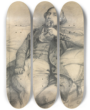 Triptych art skateboard deck of Ernest Meissonier Man Smoking by Ernest Meissonier (1815-1891)