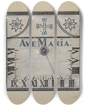 Triptych art skateboard deck of William Kerby Sun Dial by William Kerby