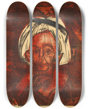 Triptych art skateboard deck of Ernst Ludwig Kirchner Gelbhaariges Mdchen by Ernst Ludwig Kirchner (1880-1938)