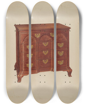 Triptych art skateboard deck of Francis Borelli Chest Of Drawers_2 by Francis Borelli