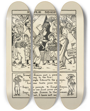 Triptych art skateboard deck of Winifred Smith Simple Simon by Winifred Smith (19-)