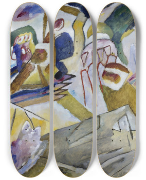Triptych art skateboard deck of Wassily Kandinsky Improvisation 18 With Tombstone by Wassily Kandinsky (1866-1944)