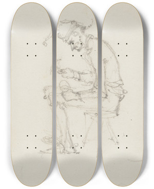 Triptych art skateboard deck of Jakob Frchtegott Dielmann An Old Shoemaker by Jakob Furchtegott Dielmann (1809-1885)