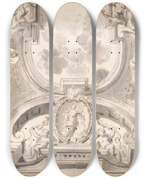 Triptych art skateboard deck of Thomas Carwitham Design For Ceiling Decoration by Thomas Carwitham