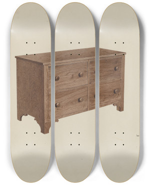 Triptych art skateboard deck of Rosa Rivero Bureau by Rosa Rivero