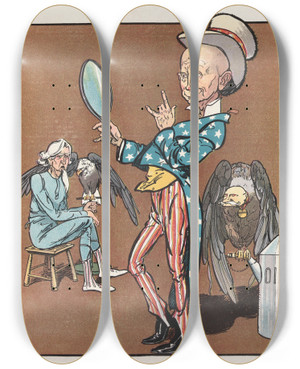 Triptych art skateboard deck of Frank Arthur Nankivell Uncle John by Frank Arthur Nankivell (1869-1959)