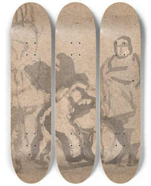 Triptych art skateboard deck of Oluf Hartmann Kompositionsstudie_2 by Oluf Hartmann (1879-1910)