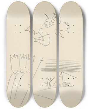 Triptych art skateboard deck of Mikul Galanda Traja Krli by Mikulas Galanda (1895-1938)