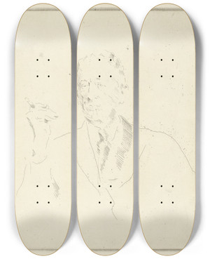 Triptych art skateboard deck of Henrik Lund Mannsportrett by Henrik Lund (1879-1935)
