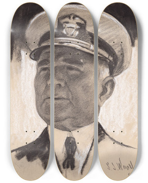 Triptych art skateboard deck of Samuel Johnson Woolf Richard Henry Leigh by Samuel Johnson Woolf (1880-1948)
