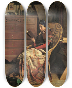 Triptych art skateboard deck of Christen Dalsgaard In A Pine Wood Study by Christen Dalsgaard (1824-1907)