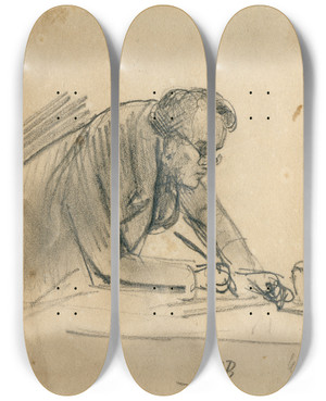 Triptych art skateboard deck of David Bles Man Writing by David Bles (1821-1899)