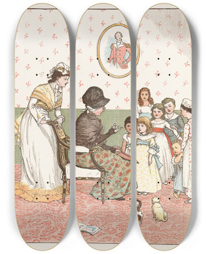 Triptych art skateboard deck of Randolph Caldecott Sing A Song For Sixpence Pl2 by Randolph Caldecott (1846-1886)