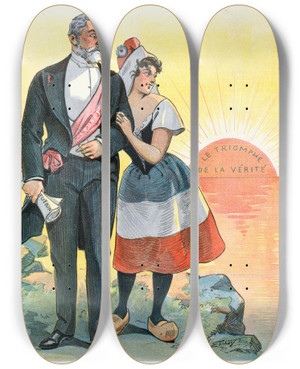 Triptych art skateboard deck of Samuel Ehrhart Her New Protector by Samuel Ehrhart (1862-1937)