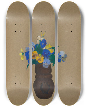 Triptych art skateboard deck of Odilon Redon Pansies by Odilon Redon (1840-1916)