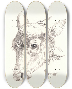Triptych art skateboard deck of Johan Thomas Lundbye Et Kalvehoved by Johan Thomas Lundbye (1818-1848)
