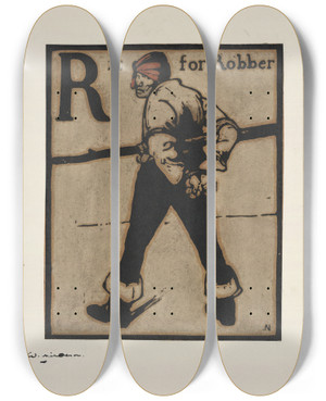 Triptych art skateboard deck of William Nicholson R Is Robber by William Nicholson (1872-1949)