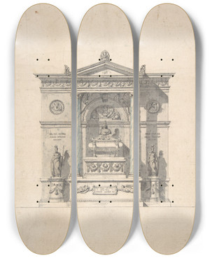 Triptych art skateboard deck of Jean Michel Moreau The Younger Elevation For A Wall Tomb by Jean Michel Moreau The Younger (1741-1814)