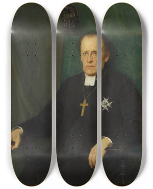 Triptych art skateboard deck of Bernhard Sterman Bishop Gottfrid Billing Lund by Bernhard Osterman (1870-1938)