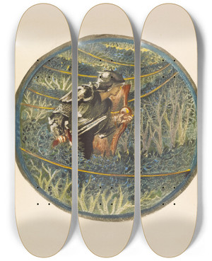 Triptych art skateboard deck of Sir Edward Coley Burnejones Golden Thread by Sir Edward Coley Burne-Jones (1833-1898)