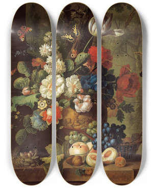 Triptych art skateboard deck of Jan Van Os Flowers by Jan Van Os (1744-1808)