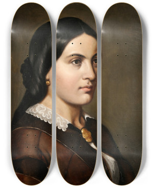 Triptych art skateboard deck of Augusta Borg Portrait Of A Lady by Augusta Borg (1826-1914)