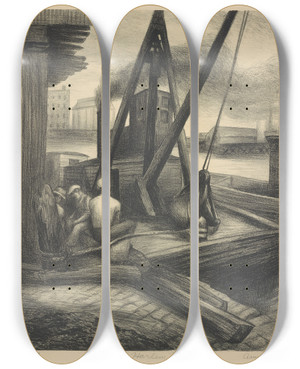 Triptych art skateboard deck of Ann Nooney Harlem River by Ann Nooney (1900-1970)