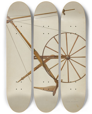 Triptych art skateboard deck of Oscar Bluhme Spinning Wheel by Oscar Bluhme