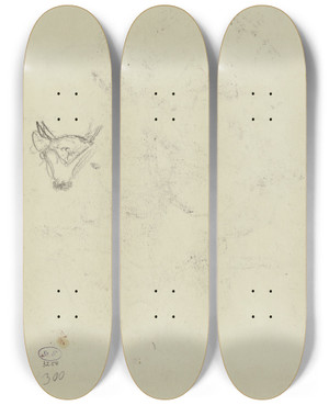 Triptych art skateboard deck of Lovis Corinth Bulls Head by Lovis Corinth (1858-1925)