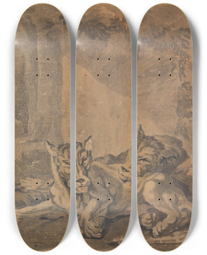 Triptych art skateboard deck of Sawrey Gilpin Two Tigers by Sawrey Gilpin (1733-1807)