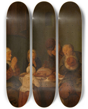 Triptych art skateboard deck of Jan Miense Molenaer Saying Grace_2 by Jan Miense Molenaer (1610-1668)