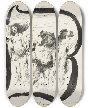 Triptych art skateboard deck of Lovis Corinth Das Abc Letter B by Lovis Corinth (1858-1925)