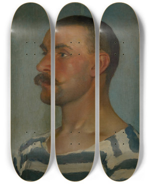 Triptych art skateboard deck of Dominik Skuteck Head Study Of A Gondolier by Dominik Skutecky (1849-1921)