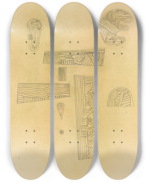 Triptych art skateboard deck of Wassily Kandinsky Fragmente by Wassily Kandinsky (1866-1944)