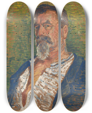 Triptych art skateboard deck of Edvard Diriks Selfportrait by Edvard Diriks (1855-1930)