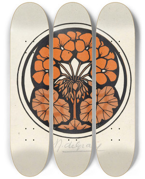 Triptych art skateboard deck of Julie De Graag Geranium by Julie de Graag (1877-1924)
