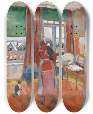 Triptych art skateboard deck of Rik Wouters Ironing by Rik Wouters (1882-1916)