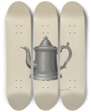 Triptych art skateboard deck of Eugene Croe Pewter Teapot by Eugene Croe (20-)