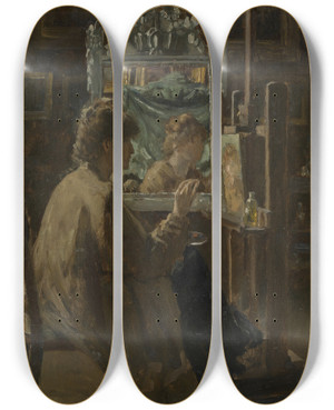 Triptych art skateboard deck of Alfred Stevens Artist In Her Studio by Alfred Stevens (1817-1875)