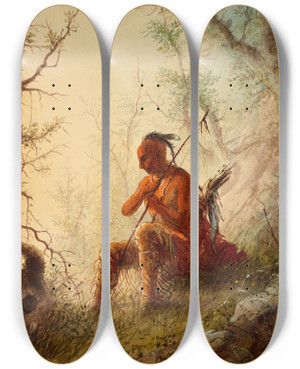 Triptych art skateboard deck of Alfred Jacob Miller Sioux Indian At A Grave by Alfred Jacob Miller (1810-1874)