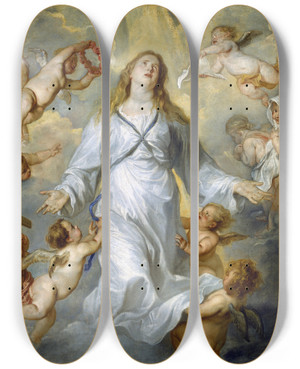 Triptych art skateboard deck of Anthony Van Dyck The Virgin As Intercessor by Anthony Van Dyck (1599-1641)