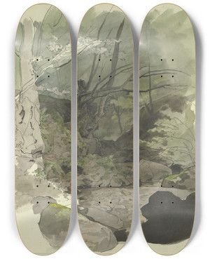 Triptych art skateboard deck of Jakob Becker Waldbach by Jakob Becker (1810-1872)