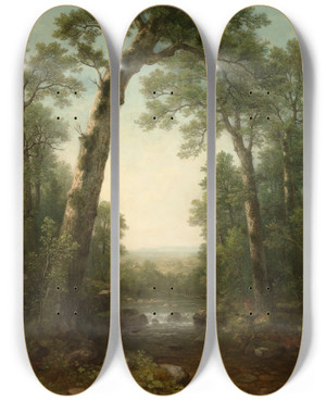 Triptych art skateboard deck of Asher Brown Durand Forest Stream With Vista by Asher Brown Durand (1796-1886)